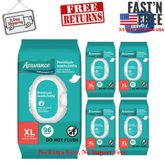 5 Pack Assurance Premium Disposable Washcloths, XL Adult Wipes, 96 Ct, Cleansing