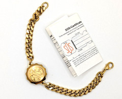 Vtg SOS Talisman Emergency Medical ID System Bracelet Gold Tone 7″