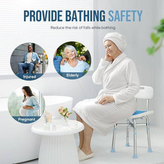 16.5 In. W Heavy Duty Anti-Slip Adjustable Medical Aluminum Shower Chair in Blue