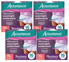 64 Count Assurance Women Incontinence Overnight Underwear Maximum Absorbency XL
