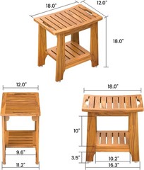 18″ Standard Teak Shower Bench with Shelf & Handle – Waterproof