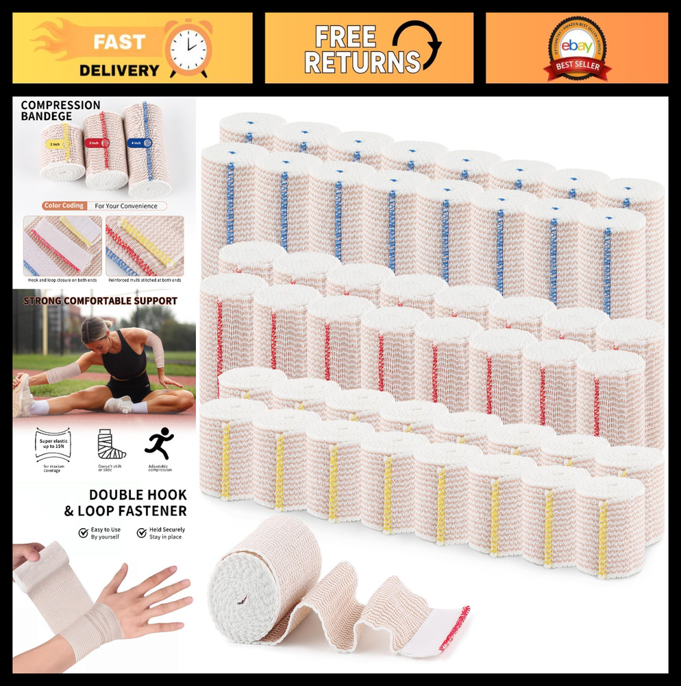 48Pcs Elastic Compression Bandage Wraps – 2″ 3″ 4″ Stretchable for Legs, Knees,