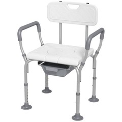3-in-1 Shower Chair with Back and Arms Height Adjustable Bedside Commode White