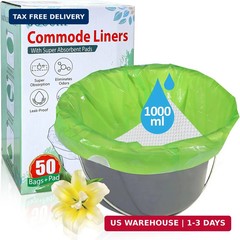 50 Pack Commode Liners with Absorbent Pads Disposable Toilet Chair Bucket Bags