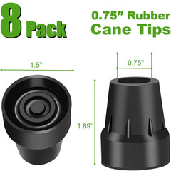 Cane Tips 3/4 Inch Rubber Replacement End Heavy Duty Walker Crutch Foot 8 Pack