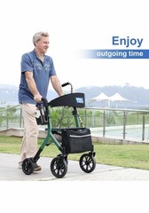 WALK MATE Rollator Walker 10″ Wheels Foldable Height Adjustable Cup Holder
