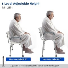 Heavy Duty Shower Chair with Arms & Back, 330lbs Capacity, Cutout Seat, Tool-Fre
