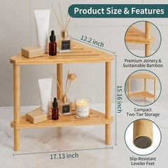 Bamboo Corner Shower Stool,2-Tier Waterproof Shower Stool for Inside Shower S…
