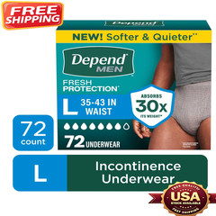 Depend Fresh Protection Incontinence Underwear for Men, Adult Diapers, L, 72 ct
