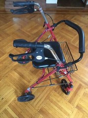 MCKDS 4 Wheel Walker 31 to 37 Inch red Folding Steel 300 lbs capacity USED