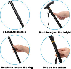 Adjustable Lightweight Folding Walking Stick with Non-Slip Rubber Base