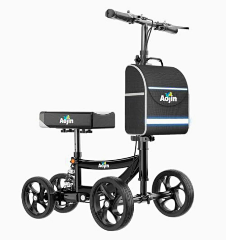 Aojin 4-Wheel Mobility Scooter Black 300 lb Adjustable Handle, Seat, Shocks