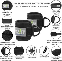 Ankle Straps for Cable Machine PAIR – Adjustable Padded Cuff Leg Straps Attac…