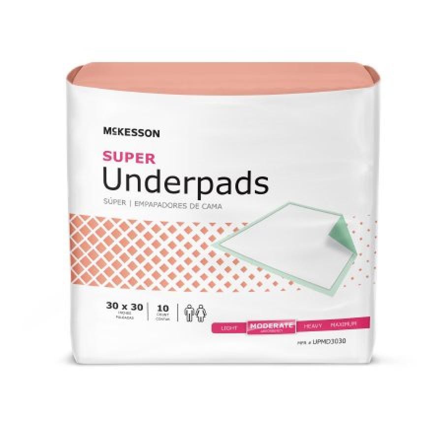 McKesson Super Underpads 30 x 30 Inches Disposable Moderate Absorbency 150 Count