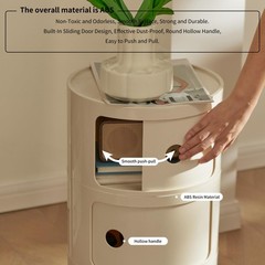 Supsoftlife Round Nightstand 3 Drawers Modern Style Side Table Multifunctional