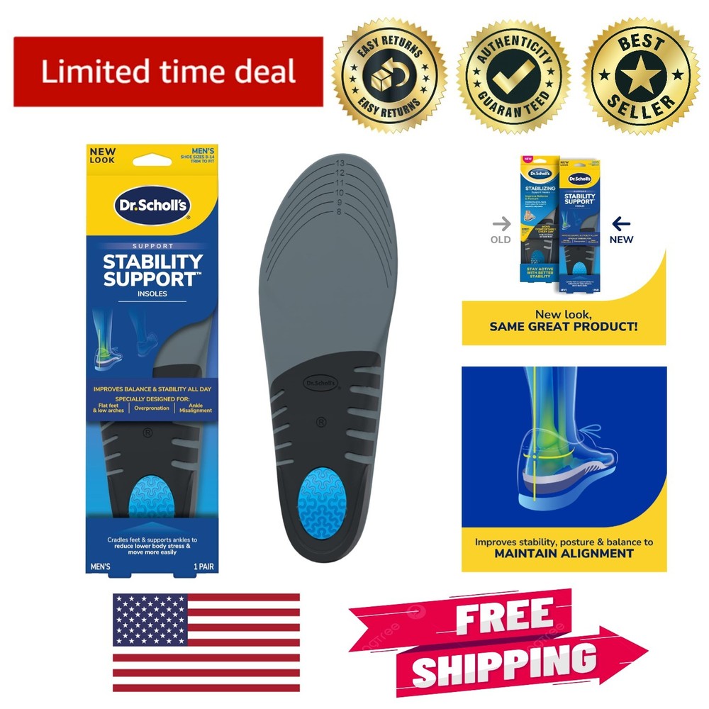 Doctor Recommended Stabilizing Insoles, Arch Support for Flat Feet, Size 8-14