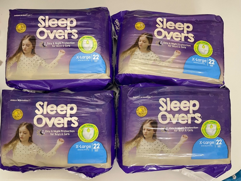 Sleep Overs (4pk) Disposable Underwear X-Large Youth (85-140 Lbs), 88-Count