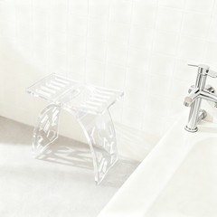 Clear Acrylic Shower Stool Floor Standing Bathroom Bench w/ Water Leaking Channe