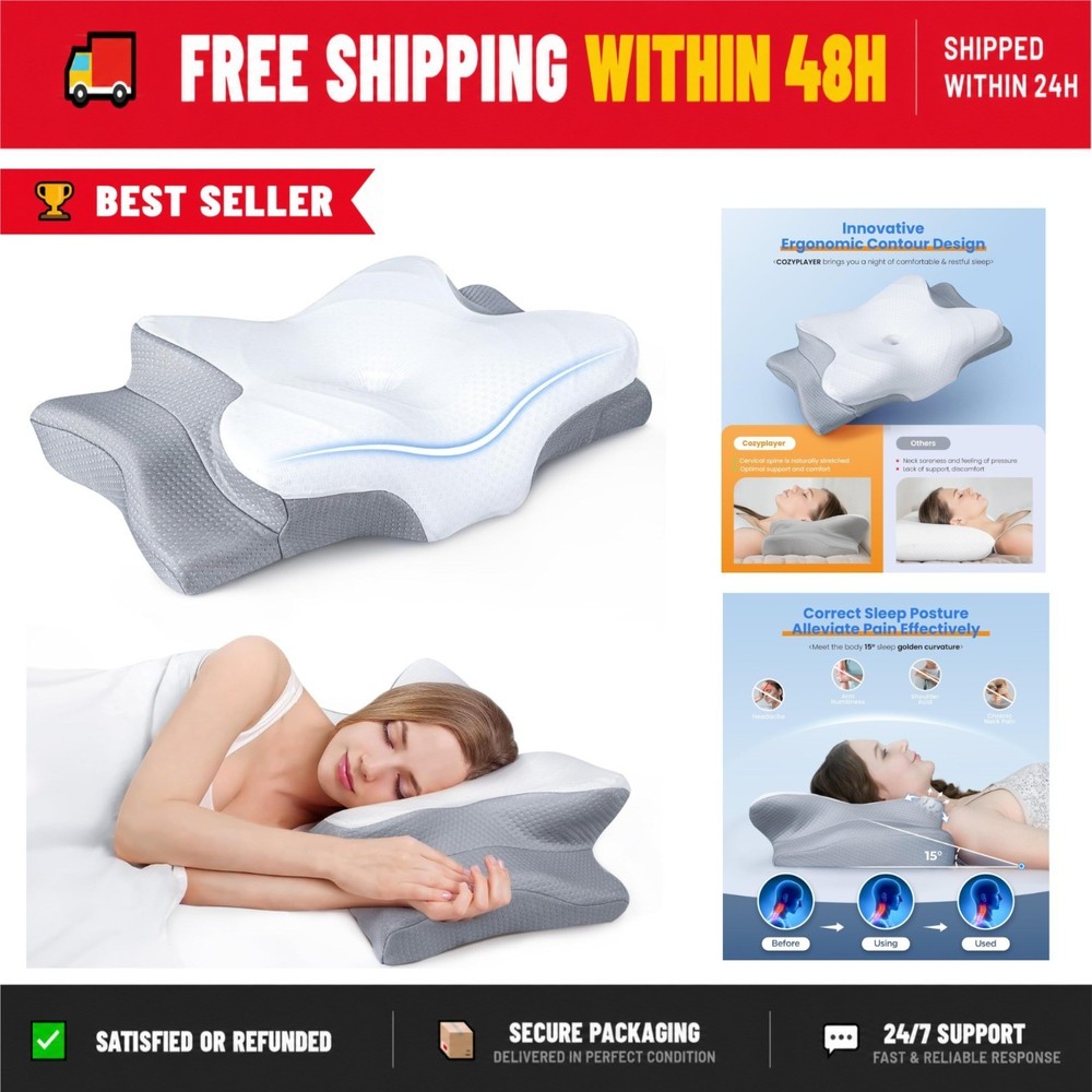 Cozyplayer Ultra Pain Relief Cooling Neck Pillow, Adjustable Memory Foam
