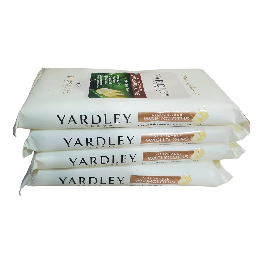 Yardley London Disposable Washcloths 4 Pack 18ct Large Wipes Aloe Cham Vit E