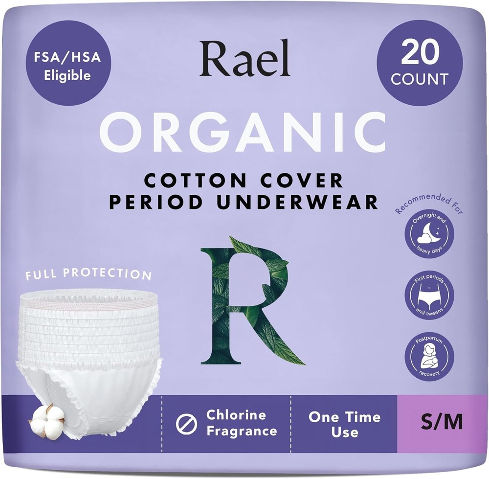 Rael Disposable – Size S-M, 20 CT – Underwear for Women, Organic Cotton Cover