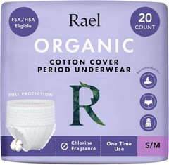 Rael Disposable – Size S-M, 20 CT – Underwear for Women, Organic Cotton Cover