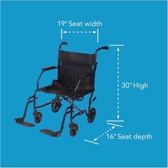 Portable 25 lb Transport Wheelchair – 19 inch Seat Ideal for Travel & Recovery