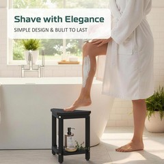 Waterproof Shower Foot Rest 14in, HDPE Small Stool for Bath Corner, Black