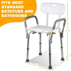 Heavy Duty Shower Chair with Arms and Back 350lbs Adjustable Bath Seat White