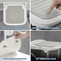 Wall Mounted Folding Shower Seat with Grab Bar Adjustable Height Support 550lbs