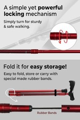 Sturdy Foldable Walking Cane – Burgundy, Duralumin, Right-Handed Ergonomic Grip