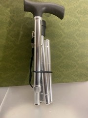 Foldable Adjustable Aluminum Walking Cane Silver Black Lightweight for Adults