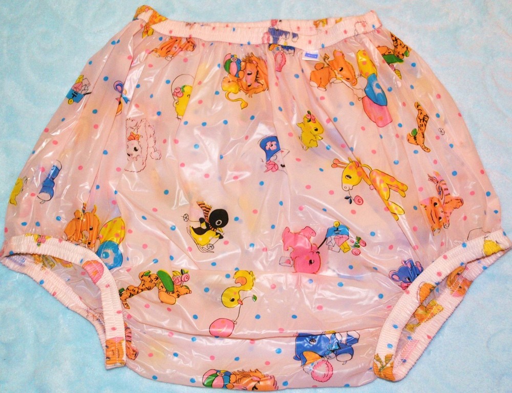 Incontinent Plastic Pant Adult LARGE Pink Carousel Enclosed Elastic High Rise