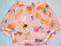 Incontinent Plastic Pant Adult LARGE Pink Carousel Enclosed Elastic High Rise