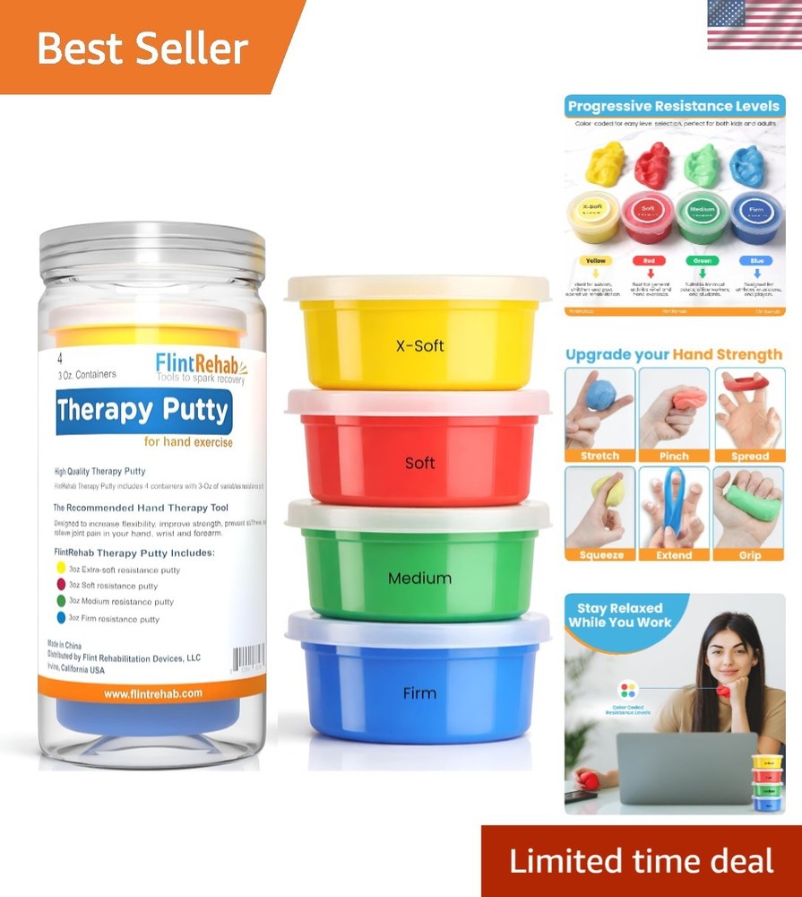 3 Oz Therapy Putty – 4 Pack for Stress Relief & Muscle Strengthening – Non-Toxic