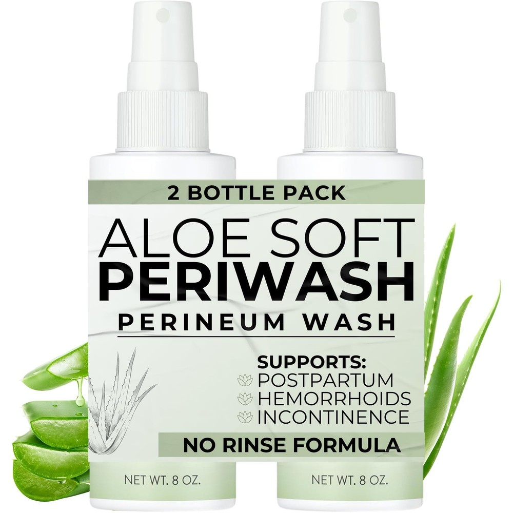 Aloe Soft Perineal Spray Pack of 2 8 oz Rinse Free Perineum Wash Soothes Vera