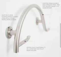 Seachrome 30″ Pismo Curved Bathroom Shower Grab Bar with Toilet Stainless