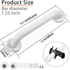 Shower Grab Bar, 2 Pack 12 Inch White Bathroom Grab Bar, 1.25″ Diameter 304 Stai
