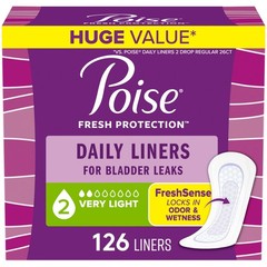 Poise Daily Incontinence Liners, Size 2, Regular Length Very Light, 126 ct