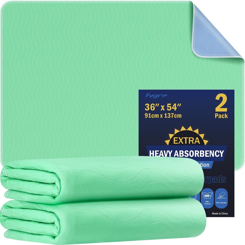 2 Pack 36″x54″ Waterproof Washable Underpads, Heavy Absorbency Bed Pads for Inco