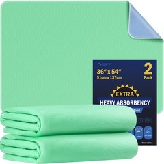 2 Pack 36″x54″ Waterproof Washable Underpads, Heavy Absorbency Bed Pads for Inco