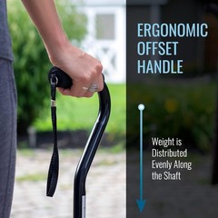 Adjustable Walking Cane Lightweight Ergonomic Grip Wrist Strap Black 30-39in
