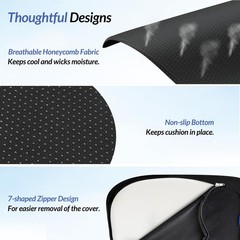 ZIKEE Ergonomic Seat Cushion with Thigh Relief 18 x16 x 3 inches, Black