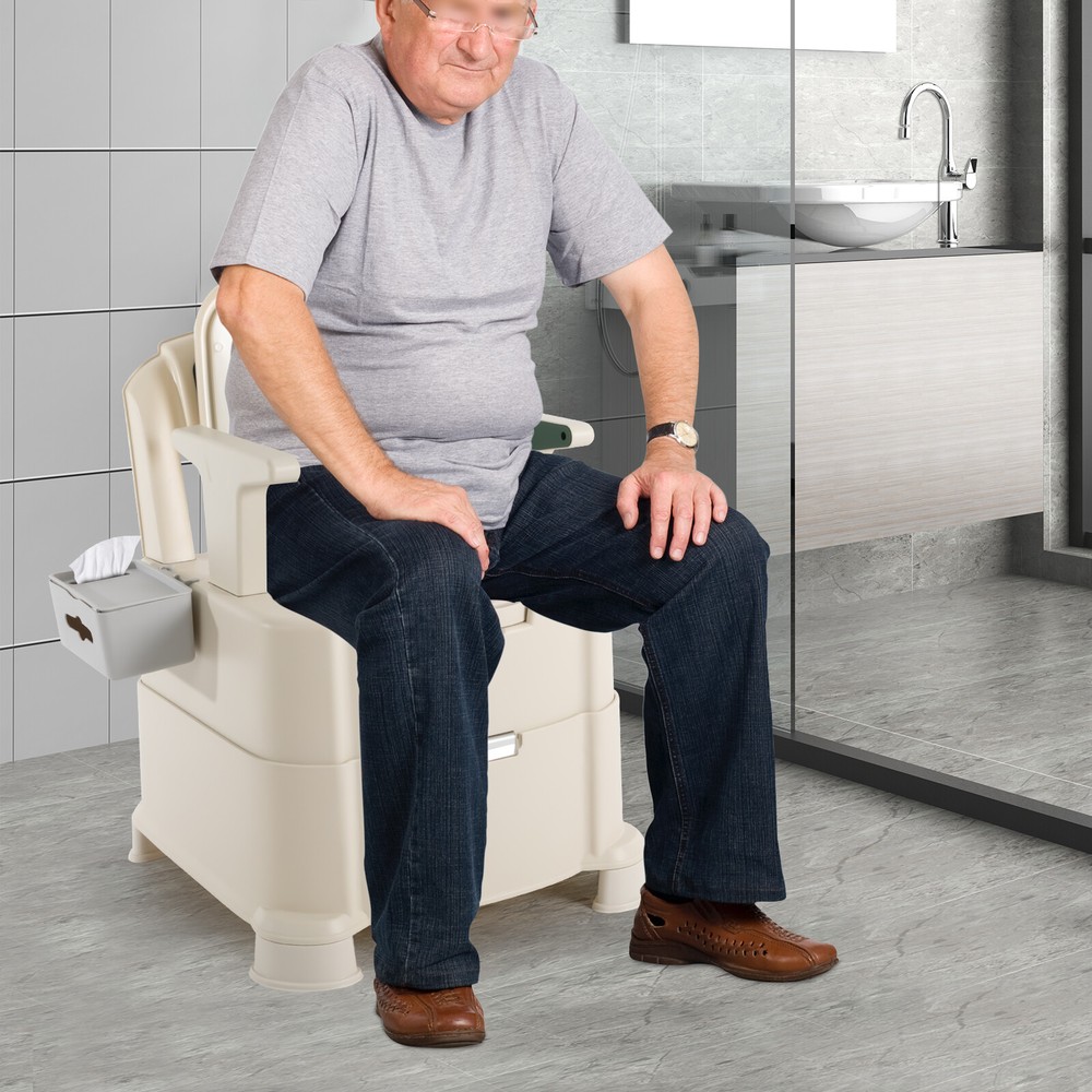 200kg/440.92lbs Bedside Commode Portable Toilet w/ Sensor Light Floor Standing