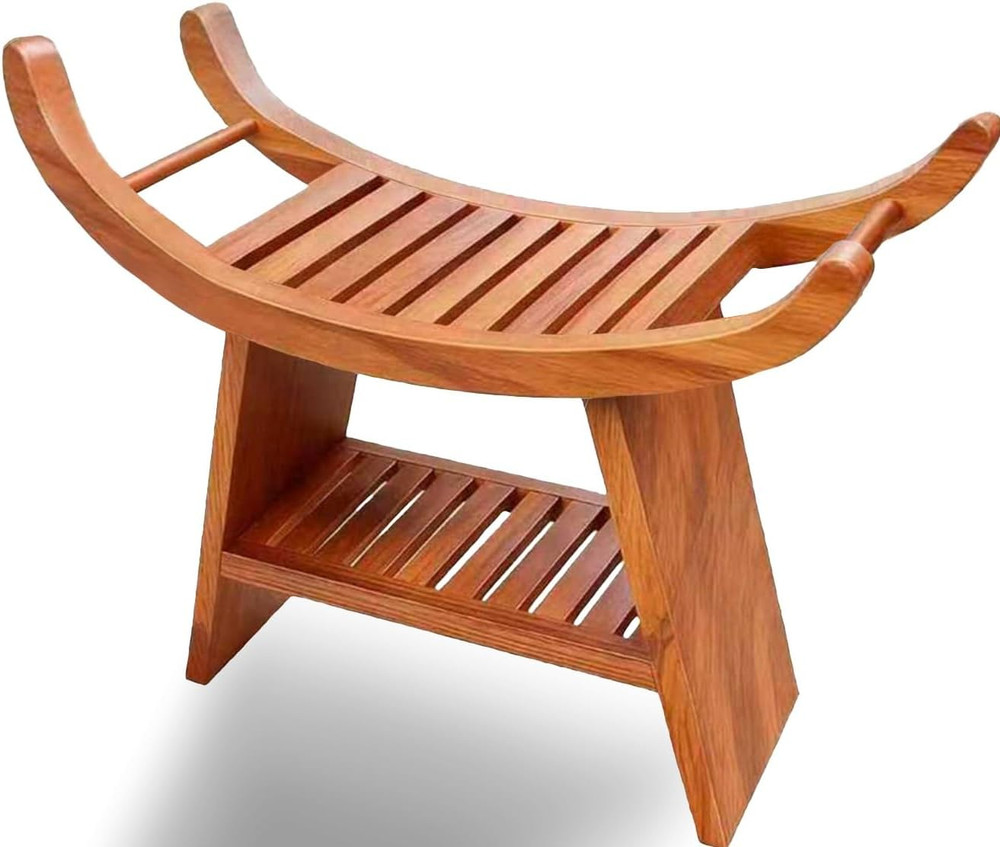 23″ Teak Shower Bench Teak Shower Stool Curved Seat,Wooden Stool for Bathroom,Te
