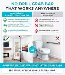 Double Handle Non-Rotating Floor to Ceiling Grab Bar, No-Drill Tension Mounte…