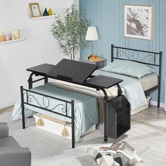 Overbed Table with Wheels Mobile Bed Desk for Laptop Adjustable Height & Length