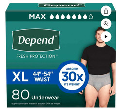 Men Extra Large Depends Protection Plus Ultimate Underwear 80-count: CWDS