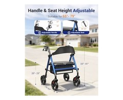 Foldable Rollator Walker w/Seat for Seniors 8“ Big Wheels, 350 lb. Weight, BLUE