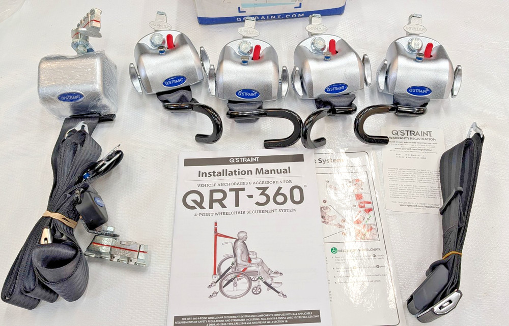 Q-8600-A1-L2 Q’Straint 4 QRT-360 Retractors L-Track Lap Shoulder Belt Wheelchair